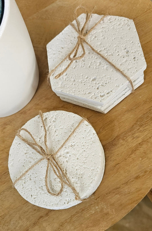 White concrete coasters