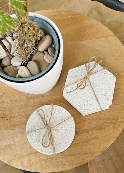White concrete coasters