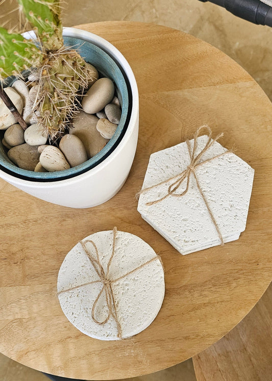 White concrete coasters