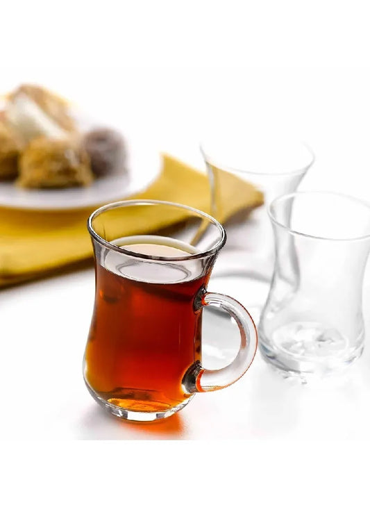 Handled Glass Tea Cup Set – 130ml (6 Pieces)
