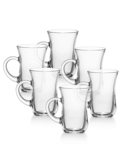 Handled Glass Tea Cup Set – 130ml (6 Pieces)